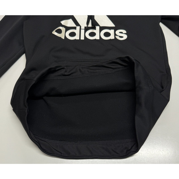Adidas Hoodie Womens Medium Black White Aeroready Fleece Lined Logo Spellout - Picture 12 of 14